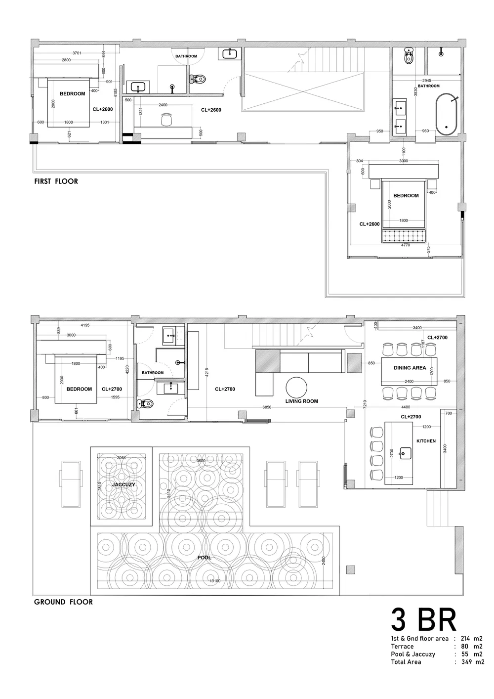 Floor plan villa 3BR 349 m² — Puri Sidem Ubud